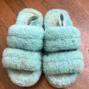 UGG Mint and Pink Fluffy Slippers